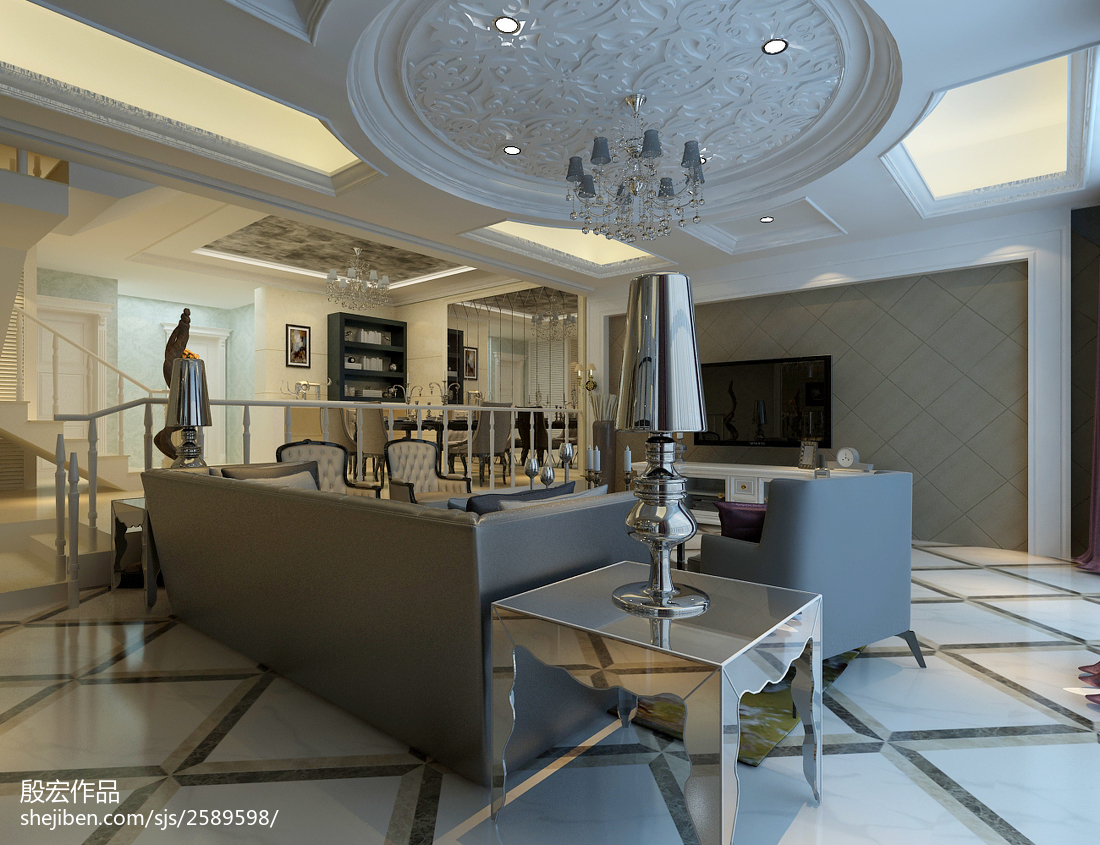 客廳浮雕圖案吊頂設計 &ndash; 設計本裝修效果圖